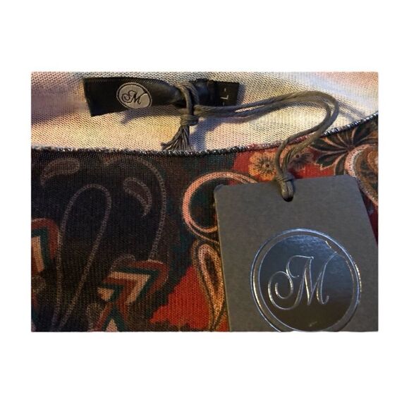 M made in Italy NWT Women’s Paisley Rust, Silver Neck Detail Dk Green Top Size:L - Picture 5 of 5